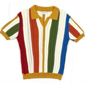 OXKNIT Store Mens Knit Polo Shirt Size Medium Retro Vintage 60s 70s Mod Style